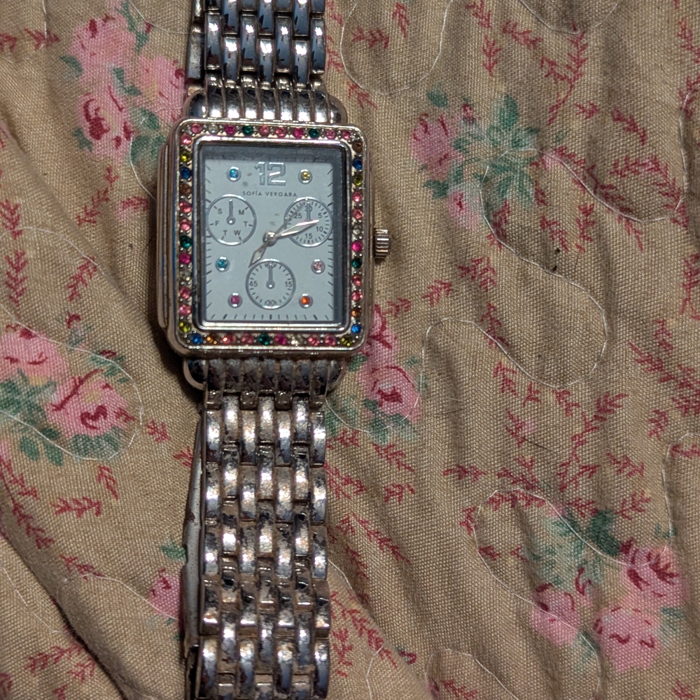Sophia Vergara Silver Watch with Colorful Crystal  Accents
